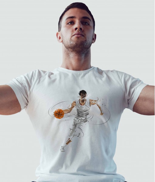 Мъжка тениска с щампа Спортни Илюстрации Basketball grunge player - TShirtArtShop.com